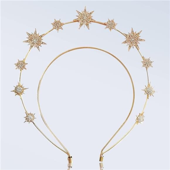 Celestial Halo Crown | Moon & Stars Headband | Gold Star Tiara - Picture 4 of 5